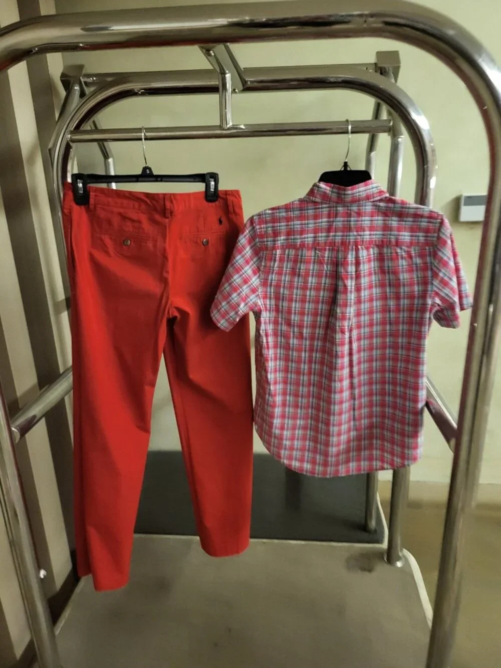 Ralph Lauren red dress pants and plaid top top